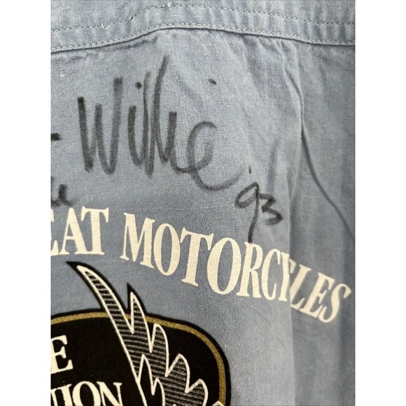 Harley‎ Davidson 90th Anniversary Reunion Chambray Shirt XL AUTOGRAPHED Blue - Picture 5 of 8